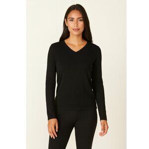 NWT Ann Taylor Women's Top Black V-Neck Long Sleeve Exposed Zipper Stretch SP